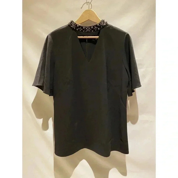 Ann Taylor Black Jewel Neck Blouse, 12, NWT - Picture 7 of 9